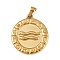 304 Stainless Steel Pendants, Ion Plating(IP), Flat Round with Constellation, Golden, Aquarius, 28x25x2.5mm, Hole: 4.5x3.5mm