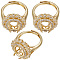 3Pcs Adjustable Brass Micro Pave Clear Cubic Zirconia Finger Ring Components, 4 Claw Prong Ring Settings, Flower, Golden, Inner Diameter: 18.4mm, Tray: 12x10mm