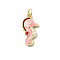 Brass Enamel Pendants, Cadmium Free & Nickel Free & Lead Free, with Jump Rings, Real 18K Gold Plated, Sea Horse Charms, Pink, 19x10x2.5mm, Hole: 3mm