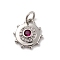 Brass Micro Pave Cubic Zirconia Charms, Long-Lasting Plated, Lead Free & Cadmium Free, Platinum, Round, Medium Purple, 13x12x3mm, Hole: 3mm