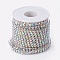 Brass Rhinestone Strass Chains, with Spool, Rhinestone Cup Chains, Silver Color Plated, Crystal AB, 4mm, about 10yards/roll