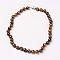 Natural Tiger Eye Beads Necklaces, with Brass Lobster Claw Clasps, Round, 17.7 inch(45cm) long, beads: 8mm.