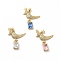 Brass Micro Pave Cubic Zirconia Pendants, Cadmium Free & Lead Free, with Glass, Bird Charms, Golden, Mixed Color, 36x21x3.5mm, Hole: 5.5x3.5mm