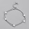Brass Ball Chain Multi-Strand Anklets, with Bell Charms and Acrylic Round Beads, White, Platinum, 8-5/8 inch(22cm)