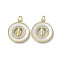 Brass Micro Pave Cubic Zirconia Pendants, Cadmium Free & Lead Free, with Shell, Virgin Mary Pattern, Real 18K Gold Plated, Flat Round, 19.5x17x3mm, Hole: 3mm
