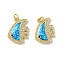 Brass Micro Pave Cubic Zirconia Pendants, Cadmium Free & Lead Free, with Synthetic Opal and Jump Ring, Fish, Real 18K Gold Plated, 19x14x3.5mm, Hole: 3.5mm