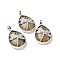 Natural Unakite Pendants, with Platinum Tone Brass Findings, Lead Free & Cadmium Free, Teardrop with Dragonfly Charms, 40~40.5x26~26.5x9~9.5mm, Hole: 5x7mm