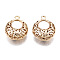 Brass Pendants, Hollow, Nickel Free, Flat Round, Real 18K Gold Plated, 19x16x7mm, Hole: 1.5mm