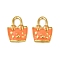 304 Stainless Steel Enamel Pendants, Bag Charm, Ion Plating(IP), Real 18K Gold Plated, Orange, 21x15.5x4mm, Hole: 7x4.5mm