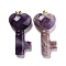 Natural Amethyst Pendants, with Golden Brass Jump Ring, Key with Heart, 43x22x10.4mm, Hole: 3.8x5mm