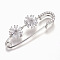 Brass Micro Pave Cubic Zirconia Safety Brooch, Flower, Clear, Platinum, 55x19mm, Pin: 1.5mm