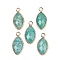 Natural Amazonite Faceted Pendants, Brass Horse Eye Charms, Golden, 22.5x10.5x5~5.5mm, Hole: 2mm