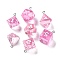 7 Styles Transparent Resin Polyhedral Dice Pendants Set, Multi-Sided Dice Charms with Platinum Plated Iron Loops, Mixed Shapes, Pearl Pink, 20~28x19~24x17~24mm, Hole: 2mm, 1pc/style, 7Pcs/set