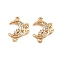 Brass Pave Clear Cubic Zirconia Connector Charms, Moon with Rose Links, Real 18K Gold Plated, 15.5x12x2mm, Hole: 1.2mm