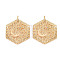 Brass Micro Pave Clear Cubic Zirconia Pendants, Nickel Free, Textured, Hexagon with Moon, Real 18K Gold Plated, 24.5x19x1.5mm, Hole: 1.6mm