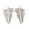 Non-Tarnish 304 Stainless Steel Pendants, Leaf Charm, Stainless Steel Color, 39x24x1.5mm, Hole: 2.5mm