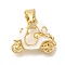 Rack Plating Brass Enamel Pendants, Cadmium Free & Lead Free, Long-Lasting Plated, Real 18K Gold Plated, Electrocar Charm, White, 12x15x4mm, Hole: 3x5mm
