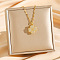 Brass Crystal Rhinestone Rotatable Pendant Necklaces, 304 Stainless Steel Chain Necklaces, Golden, Clover, 15.59 inch(39.6cm)