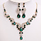 Teardrop & Moon Alloy Rhinestone Pendant Necklace & Stud Dangle Earring, Light Gold, Capri Blue, 440mm & 60mm
