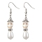 Synthetic Turquoise and Shell Pearl Skull Dangle Earring, with 304 Stainless Steel Earring Hooks, Antique Silver & Platinum, 50x8.5mm