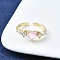 Brass Micro Pave Cubic Zirconia Open Cuff Rings for Women, Cadmium Free & Lead Free, Heart, Real 16K Gold Plated, 7mm, Inner Diameter: 17mm