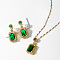 Brass Micro Pave Cubic Zirconia Jewelry Sets for Women, Dangle Stud Earring & Pendant Necklaces, Rectangle, Real 18K Gold Plated, Green, 15-3/4 inch(40cm) & 30x13mm