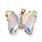 Brass Micro Pave Clear Cubic Zirconia Pendants, with Glass, Butterfly, Golden, Clear AB, 20x26.5x5mm