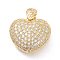 Brass Micro Pave Clear Cubic Zirconia Pendants, Hollow, Heart, Golden, 23x25x11.5mm, Hole: 6.5x3.5mm