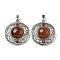 Synthetic Goldstone Pendants, Rack Plating Brass Hollow Flat Round Charms, Cadmium Free & Lead Free, Platinum, 36.5x33x9.5mm, Hole: 7.5x5mm