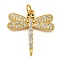 Rack Plating Brass Micro Pave Cubic Zirconia Pendants, Lead Free & Cadmium Free, Long-Lasting Plated, Real 18K Gold Plated, Dragonfly, Real 18K Gold Plated, 20.5x20.5x4.5mm, Hole: 3.5mm