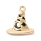 Halloween Theme Alloy Pendants, with Enamel, Hat with Moon & Star Charm, Golden, Black, 21x17.5x2mm, Hole: 2mm