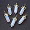 Opalite Double Terminated Pointed Pendants, with Random Alloy Pendant Hexagon Bead Cap Bails, Bullet, Golden, 37~40x12.5x10mm, Hole: 3x4.5mm