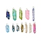 Electroplated Natural Quartz Crystal Pendants, Nuggets Charms with Copper Wire Loops, Mixed Color, Silver, 25~46x7.5~17x7~12.5mm, Hole: 4mm