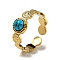 Ion Plating(IP) 304 Stainless Steel Open Cuff Rings, Synthetic Turquoise Round Finger Rings for Women Men, Real 18K Gold Plated, Adjustable