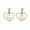 304 Stainless Steel Pave Natural White Shell Heart with Initial Slice Pendants, Ion Plating(IP), Golden, Letter G, 14x16x2mm, Hole: 4.5x3mm