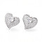 Heart Brass Pave Clear Cubic Zirconia Stud Earrings, Platinum, 17.5x18.5mm