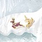 Horse Brass Micro Pave Cubic Zirconia Stud Earrings, Rack Plating, Long-Lasting Plated, Lead Free & Cadmium Free, Real 18K Gold Plated, 17x16mm