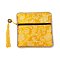 Chinese Brocade Tassel Zipper Jewelry Bag Gift Pouch, Square with Flower Pattern, Gold, 11.5~11.8x11.5~11.8x0.4~0.5cm