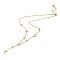 Rhinestone & Natural  Shell Moon & Star Link Chains Lariat Necklace, Ion Plating(IP) 304 Stainless Steel Jewelry for Women, Golden, 17.56 inch(44.6cm)