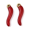 Ion Plating(IP) 304 Stainless Steel Enamel Pendants, Real 18K Gold Plated, Horn of Plenty/Italian Horn Cornicello Charms, Red, 20x6x3mm, Hole: 1.6mm