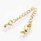 Brass Chain Extender, with 304 Stainless Steel Lobster Claw Clasps, Cadmium Free & Lead Free, Long-Lasting Plated, teardrop, Real 18K Gold Plated, 68~73x3mm, Hole: 2.5mm, Clasps: 10x6x3mm