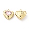 Rack Plating Alloy Glass Pendants, Cadmium Free & Lead Free, Heart Charms, Light Gold, Pink, 16.5x16x7mm, Hole: 2mm