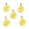Brass Enamel Pendants, Cadmium Free & Lead Free, Long-Lasting Plated, Flat Round with Virgin Mary, Real 18K Gold Plated, Yellow, 18x16x2.5mm, Hole: 4.5x3.5mm