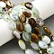 Natural Serpentine Beads Strands, with Seed Beads, Flat Oval, 15x10~11x5.5~6.5mm, Hole: 0.9mm, about 24pcs/strand, 15.47''(39.3cm)