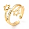 Clear Cubic Zirconia Star of David Cuff Ring, Brass Jewelry for Women, Cadmium Free & Lead Free, Real 18K Gold Plated, US Size 6 1/2(16.9mm)