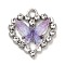 Platinum Alloy Glass Pendants, with Resin, Heart with Butterfly, Purple, 22x21x4.5mm, Hole: 2.3mm