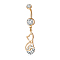 Piercing Jewelry, Brass Cubic Zirconia Kitten Navel Ring, Belly Rings, with Surgical Stainless Steel Bar, Cadmium Free & Lead Free, Golden, Cat Shape, Clear, 48x9mm, Bar: 15 Gauge(1.5mm), Bar Length: 3/8