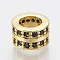 Brass Micro Pave Cubic Zirconia Beads, Cadmium Free & Lead Free, Large Hole Beads, Column, Black, Golden, 8.5x5.5mm, Hole: 5mm