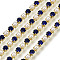 Brass Rhinestone Strass Chains, Cadmium Free & Lead Free, with ABS Plastic Imitation Pearl, Rhinestone Cup Chain, Grade A, Raw(Unplated), Sapphire, 2x2mm, 4000pcs rhinestone/bundle, about 32.8 Feet(10m)/bundle