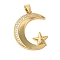 Rack Plating Brass Micro Pave Cubic Zirconia Pendants, Cadmium Free & Lead Free, Long-Lasting Plated, Moon & Star, Real 18K Gold Plated, 25x19.5x3mm, Hole: 4.5x3.5mm